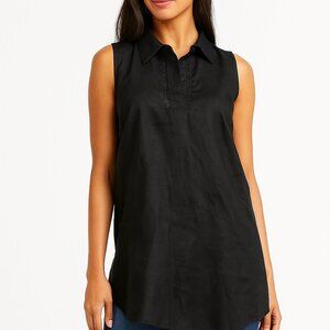 Chico’s 100% Linen Sleeveless Top Size Small Black Minimalist Neutral Lagenlook